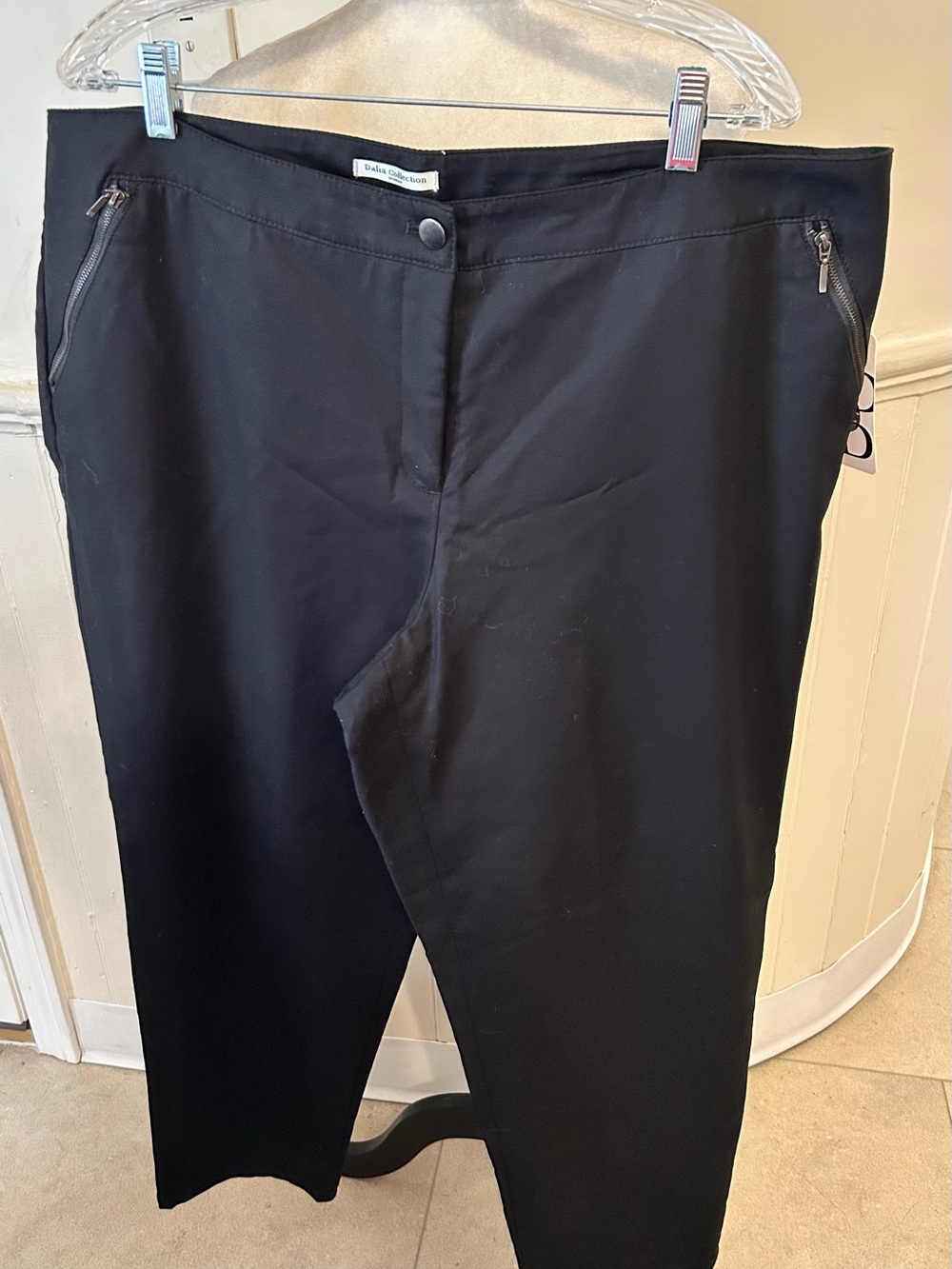 NWT Dalia Collection Black Split Hem Trousers/Zipper Pockets/Cotton/Spandex/18W
